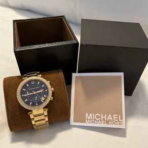 Michael Kors Gold Chrono Watch w/Navy face